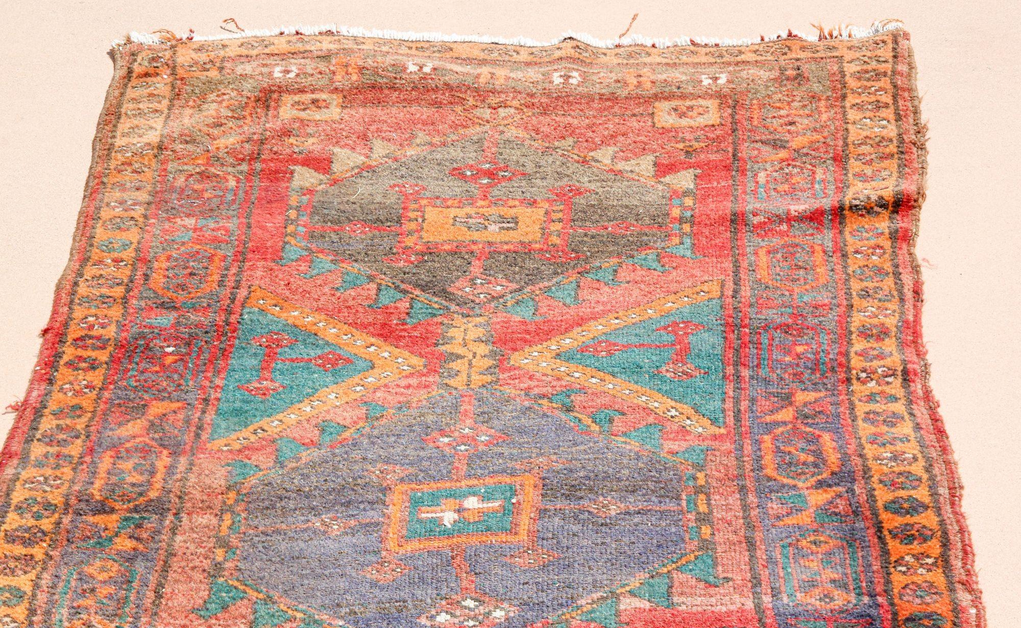 1950s Hand Knotted Vintage Carpet Rug Runner from Turkey In Fair Condition For Sale In North Hollywood, CA