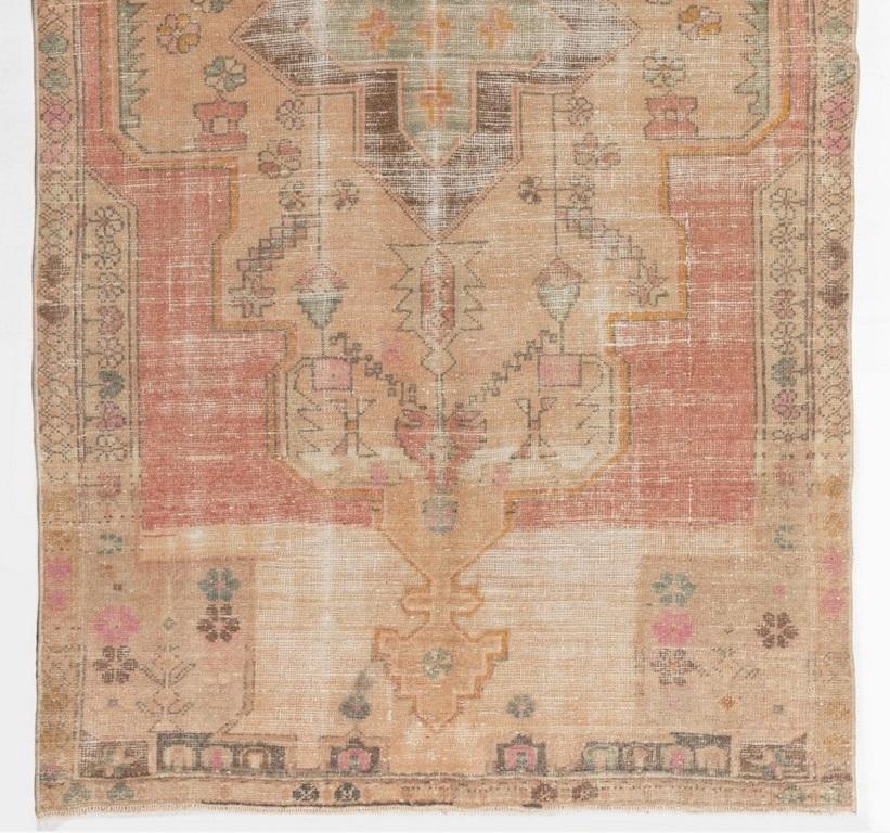 Tribal 1950's Hand Made Oriental Rug, Vintage Turkish Carpet in Soft Colors. 4.3x8 ft For Sale