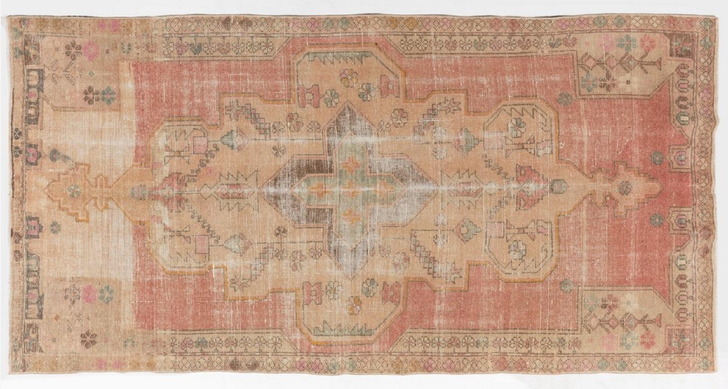 Hand-Knotted 1950's Hand Made Oriental Rug, Vintage Turkish Carpet in Soft Colors. 4.3x8 ft For Sale