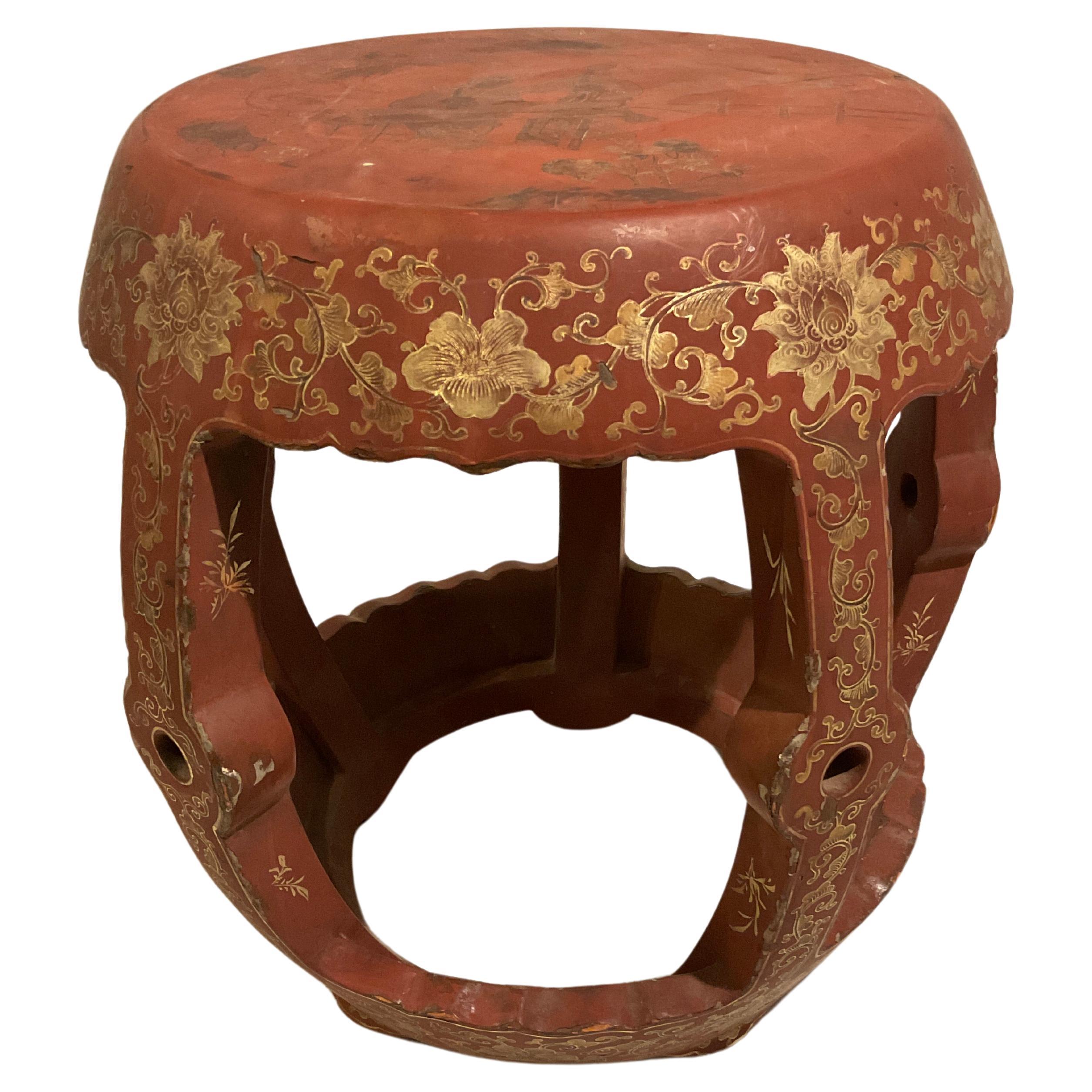 1950s Hand Painted Asian Garden Table / Side Table For Sale