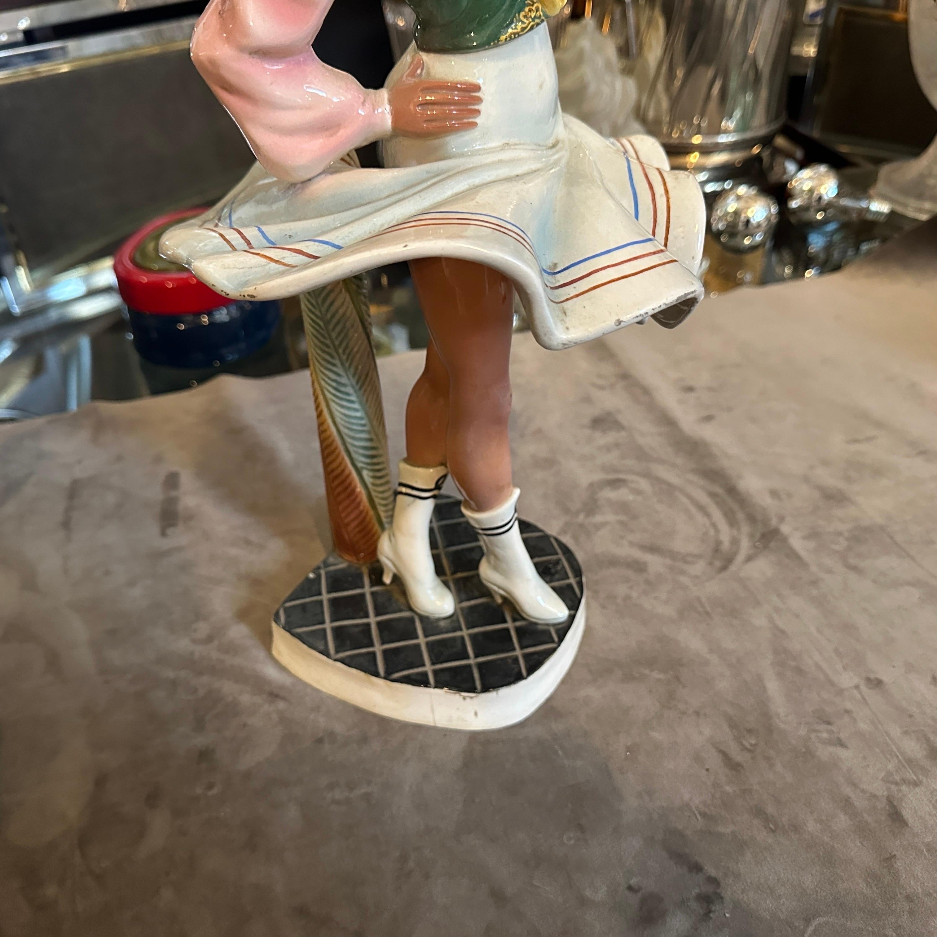 1950er Jahre Handbemalte Keramikfigur einer Tänzerin von Sandro Vacchetti im Angebot 3
