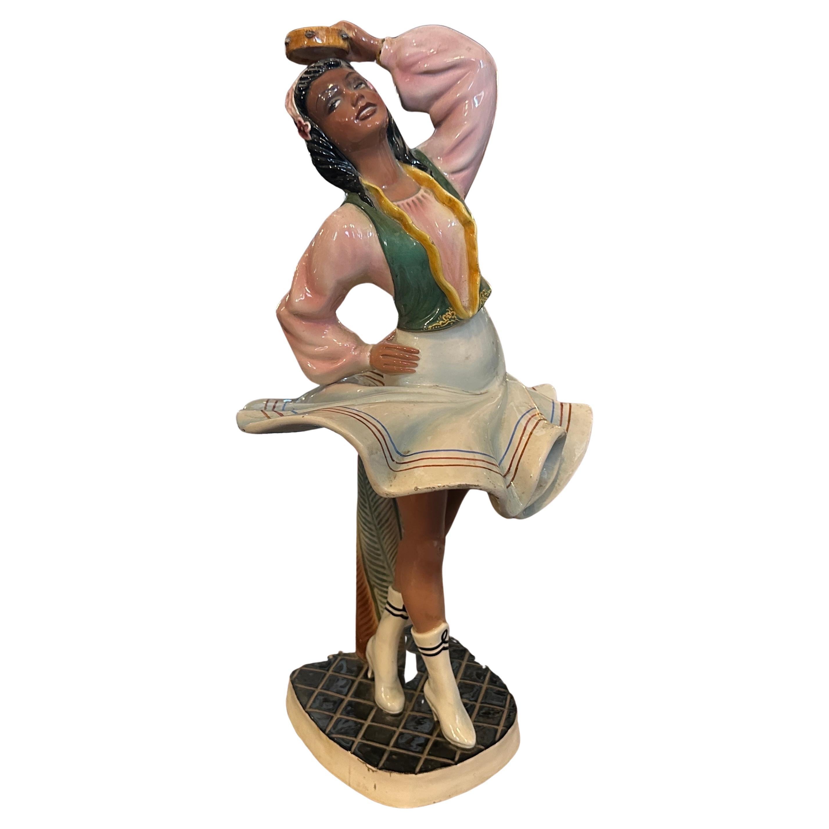 1950er Jahre Handbemalte Keramikfigur einer Tänzerin von Sandro Vacchetti