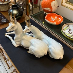 1950s Hand-Painted Ceramic Figure of Two Sitting Antelopes by Ronzan
