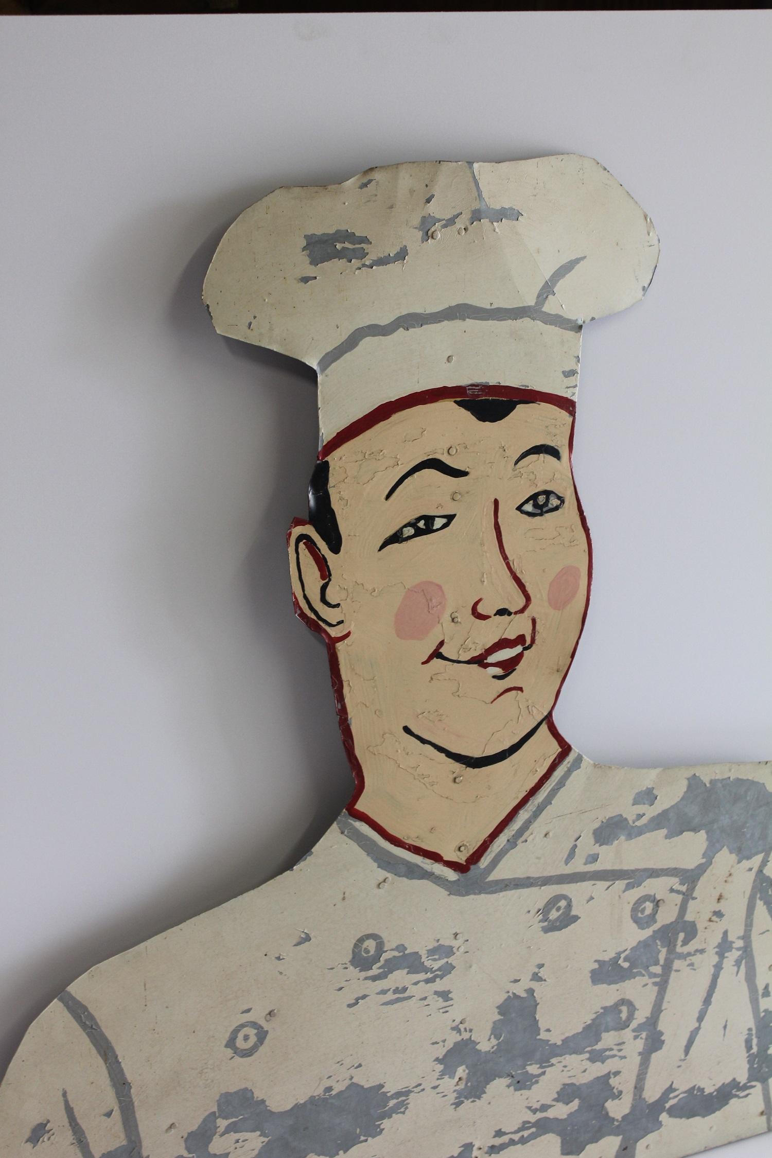 1950s American Hand Painted On Metal Chef Sign