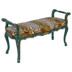 1950s Hand Painted French Bench in Leopard Velvet