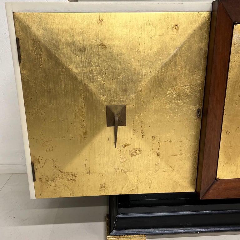 1950s Hand Painted Gold Leaf Credenza Cabinet Mahogany and Brass Mexico For Sale 5