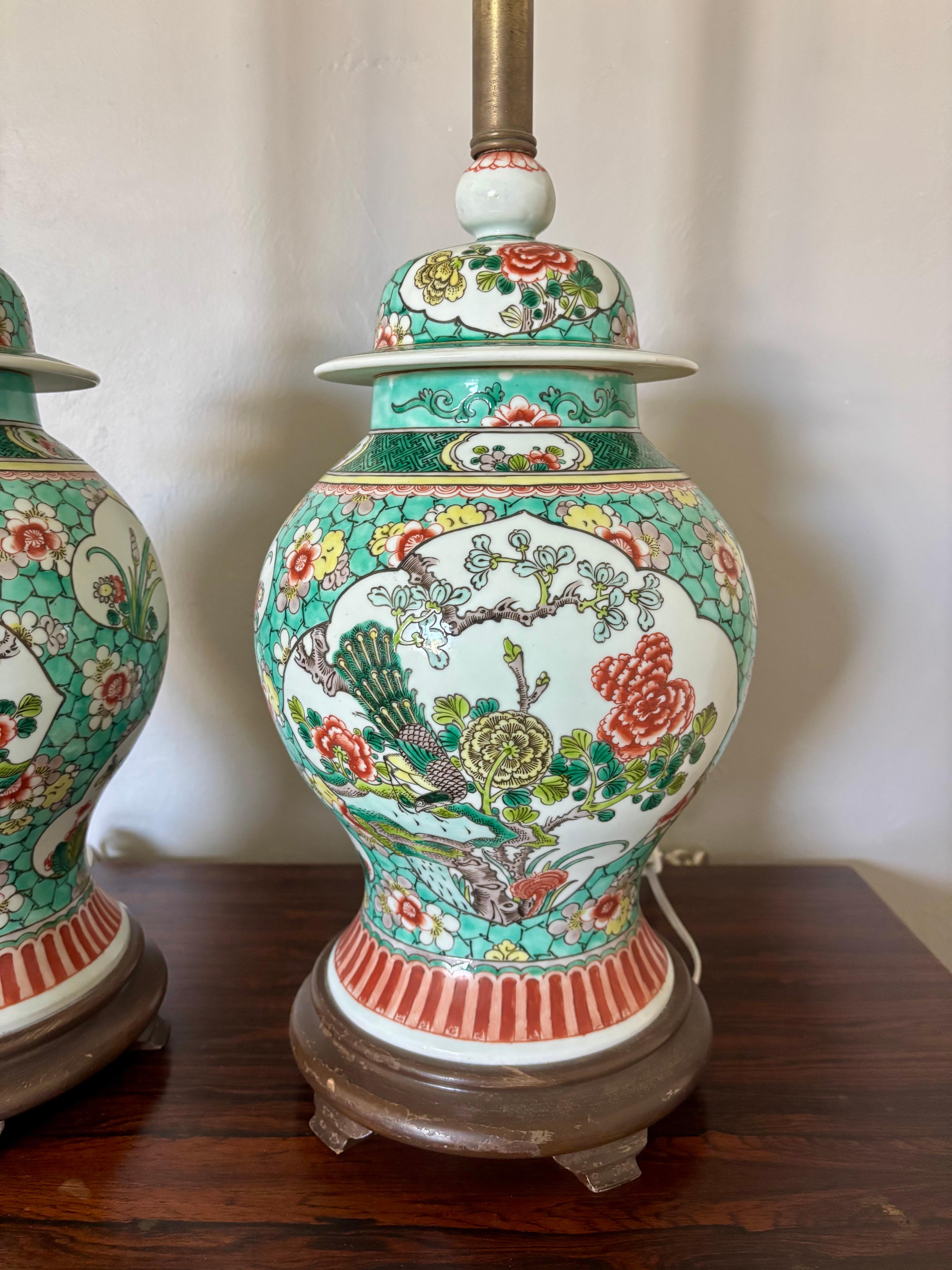 Americano Lampade Ginger Jar francesi dipinte a mano Hollywood Regency del 1950 di Marbro in vendita