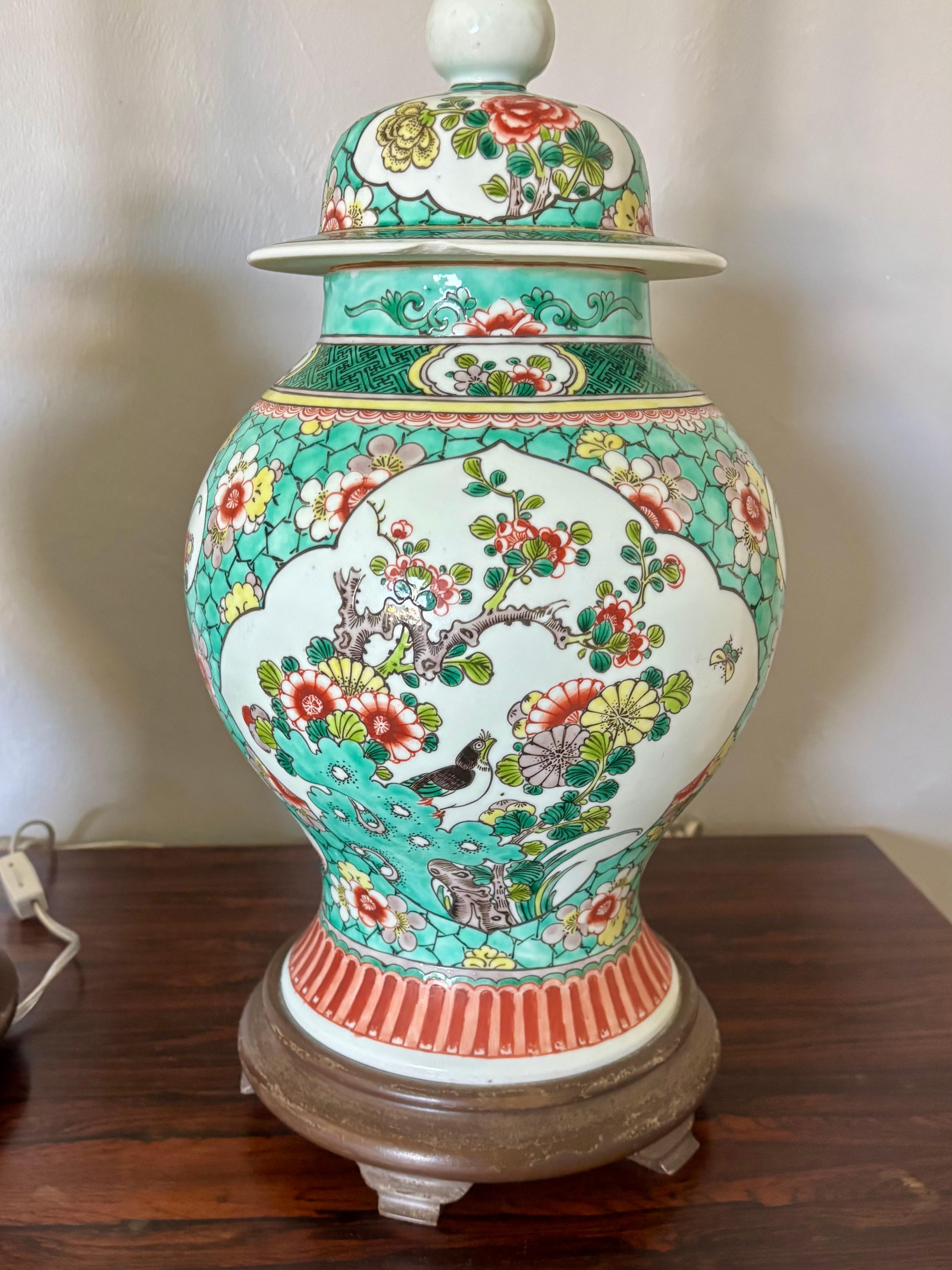 Lampade Ginger Jar francesi dipinte a mano Hollywood Regency del 1950 di Marbro in vendita 1
