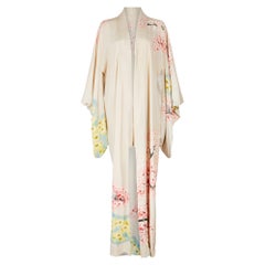 1950s Hand Painted Japanese Cherry Blossom Kimono
