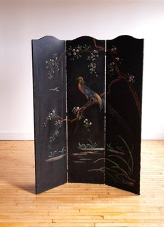 1950s Hand Painted Leather Room Divider