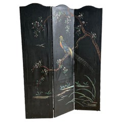 1950s Hand Painted Leather Room Divider