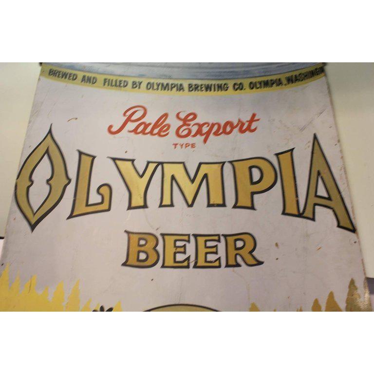 Oversized 1950s hand-painted advertising sign for Olympia Beer.