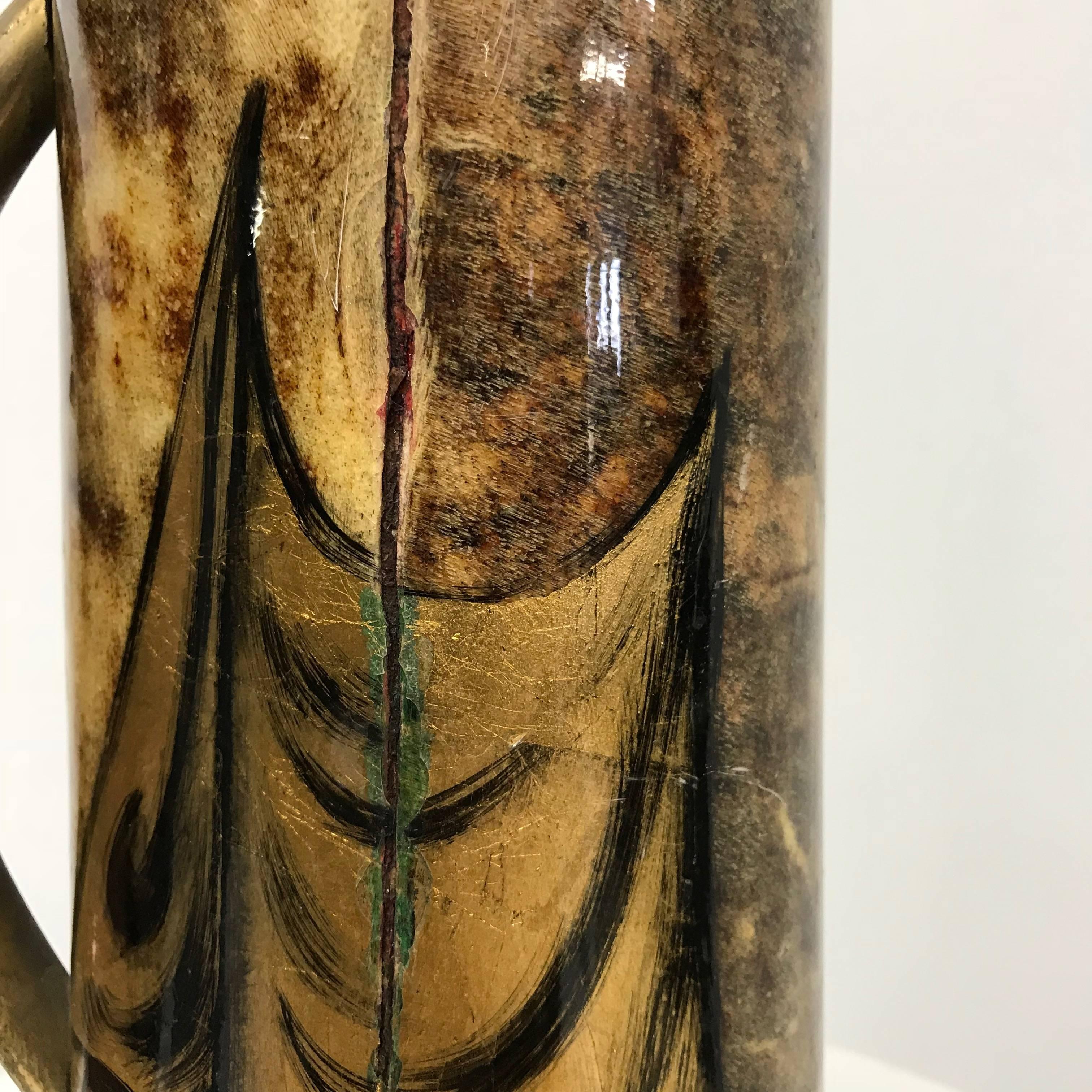 Brass 1950s Hand-Painted Pitcher by Aldo Tura Macabo Cusano