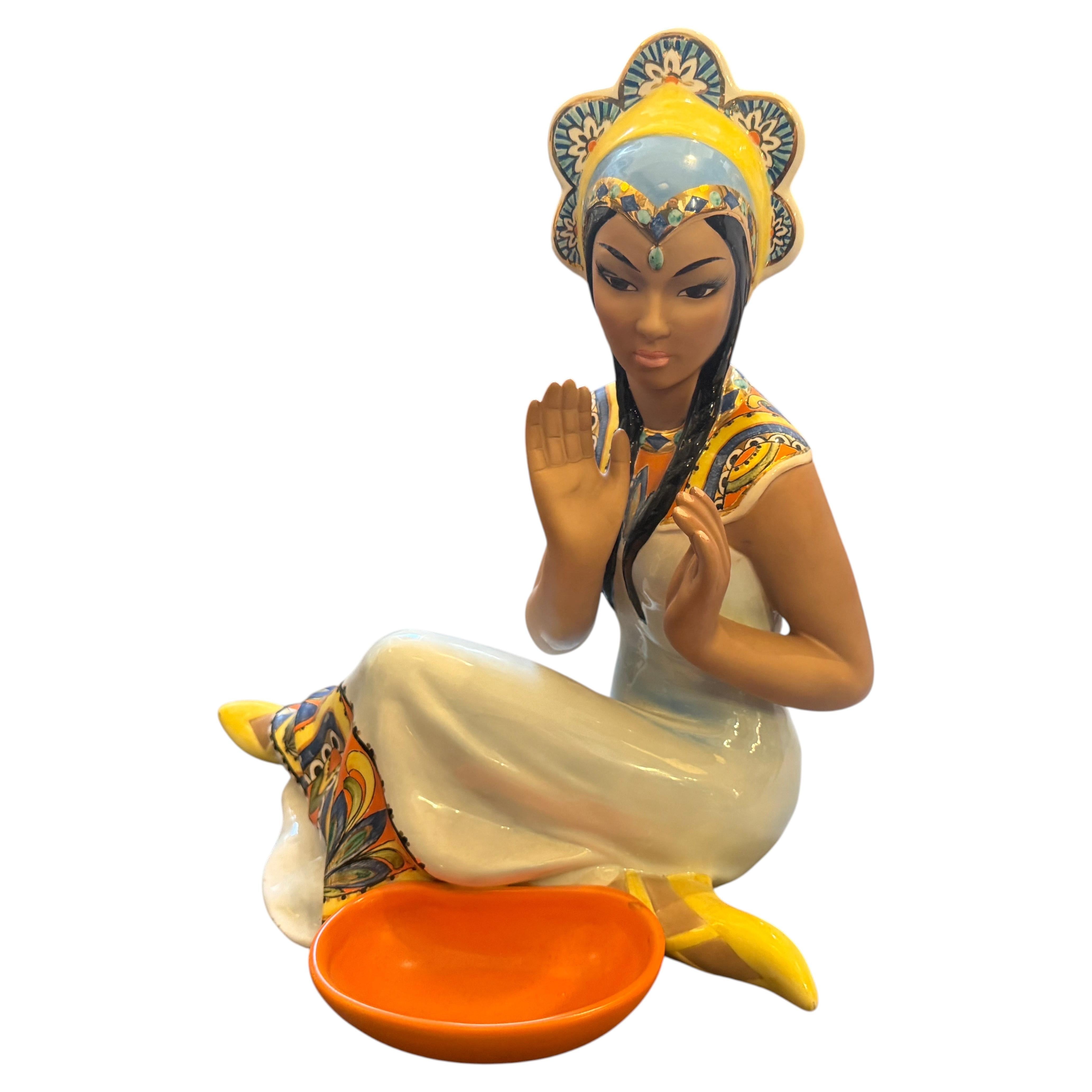 1950s. Hand-Painted Porcelain Oriental Woman Figure by Ronzan For Sale