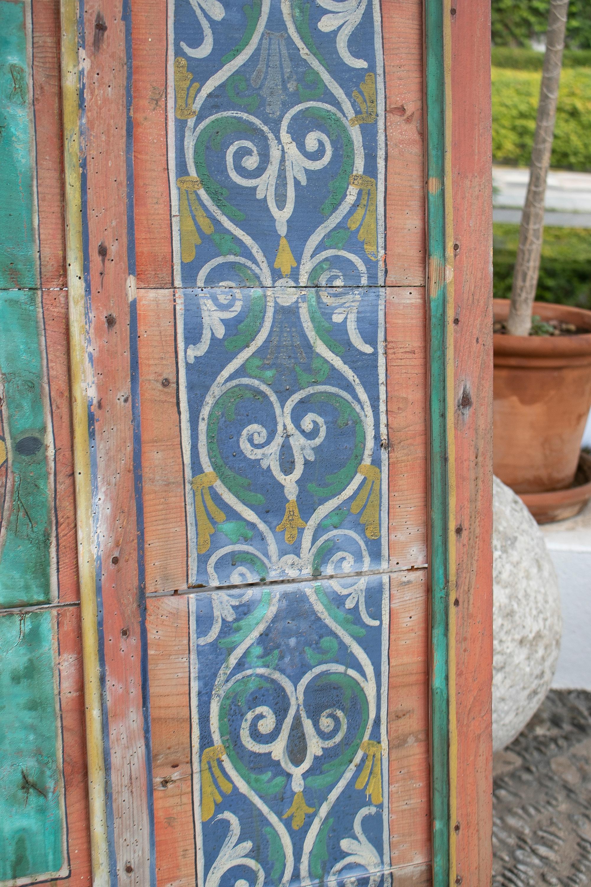 1950's Hand-Painted Square Wood Ceiling For Sale 5