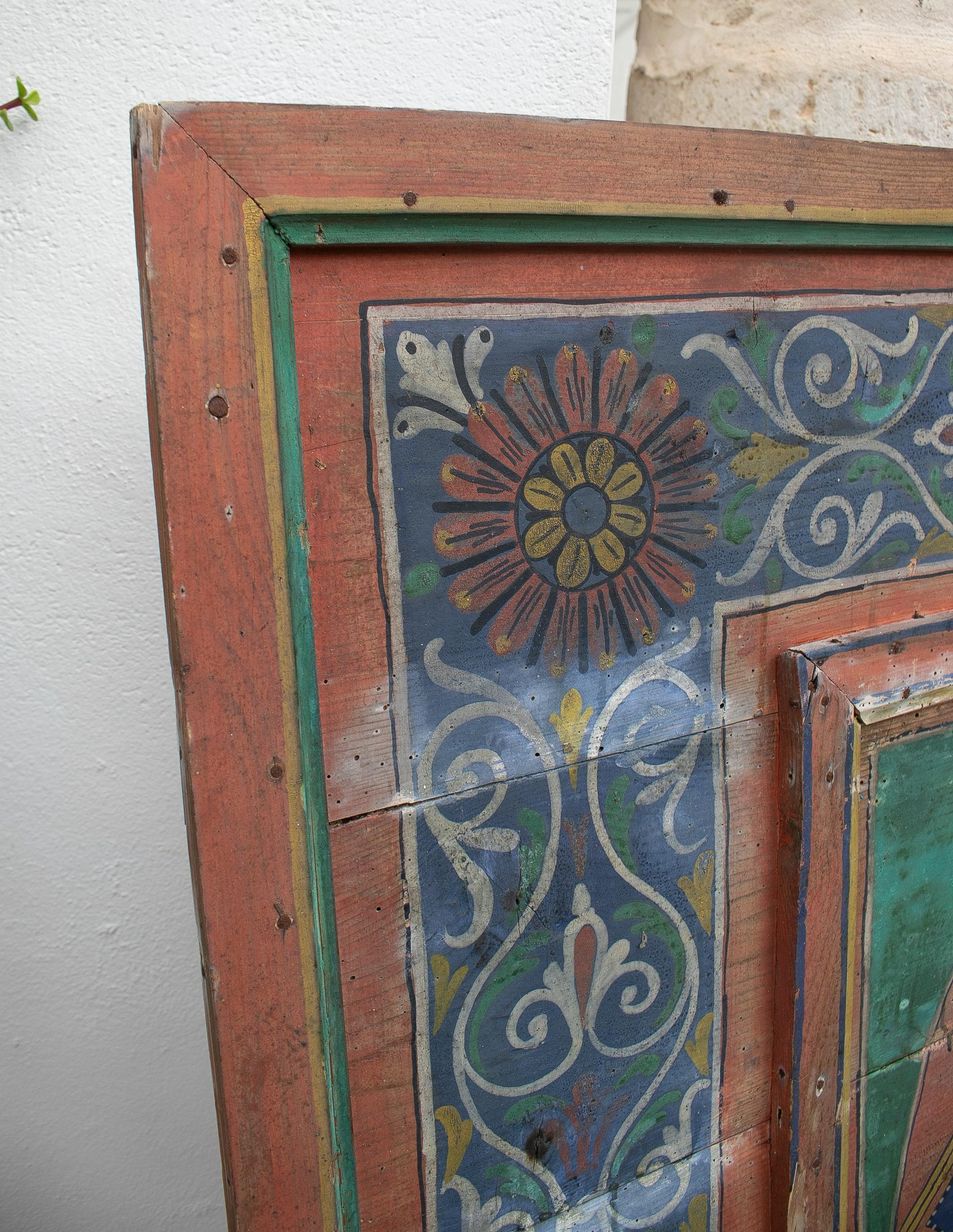 1950's Hand-Painted Square Wood Ceiling For Sale 7