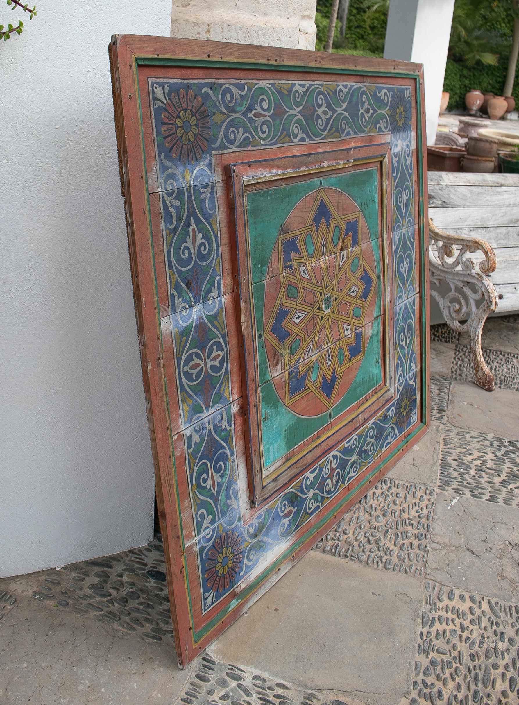 Moroccan 1950's Hand-Painted Square Wood Ceiling For Sale