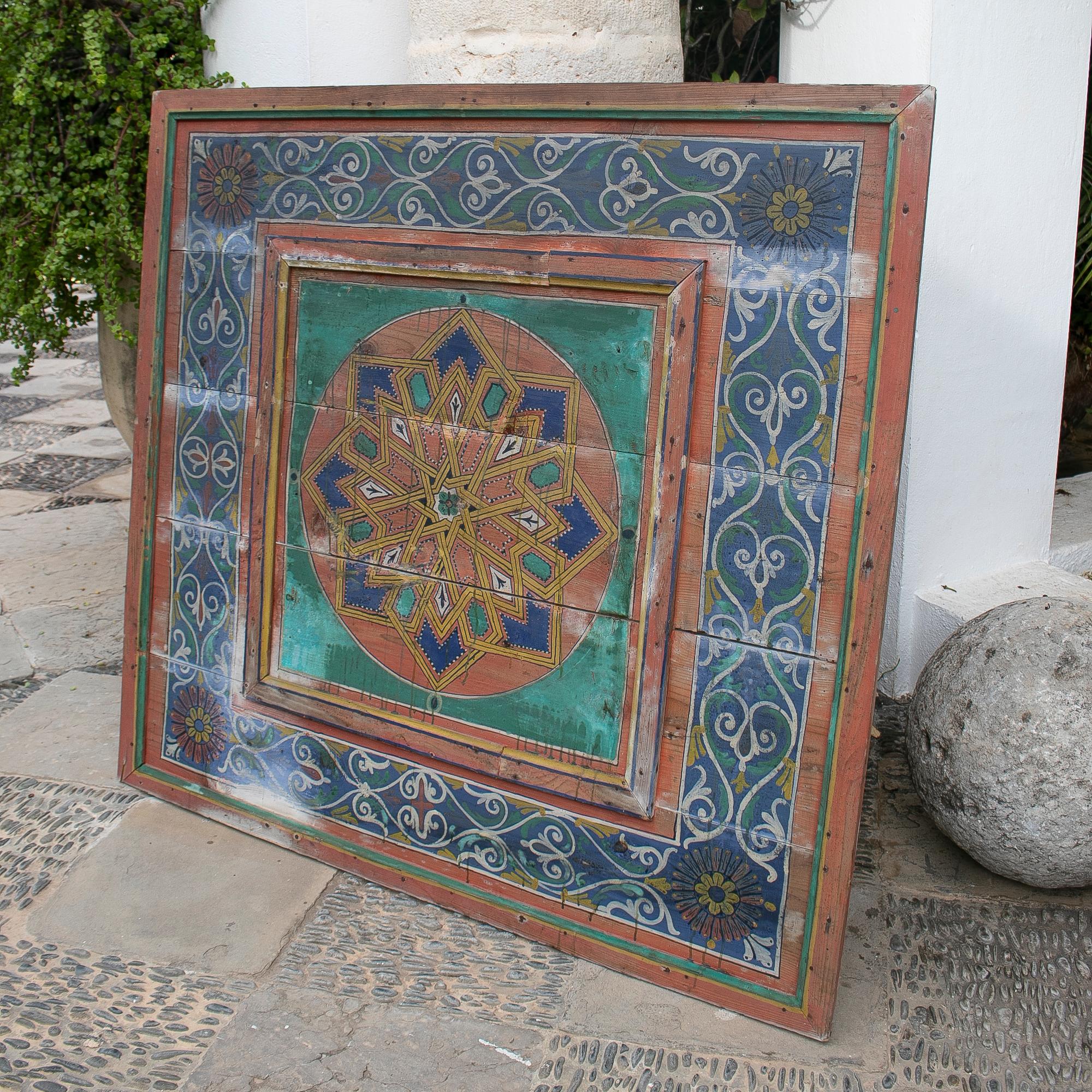 1950's Hand-Painted Square Wood Ceiling In Good Condition For Sale In Marbella, ES
