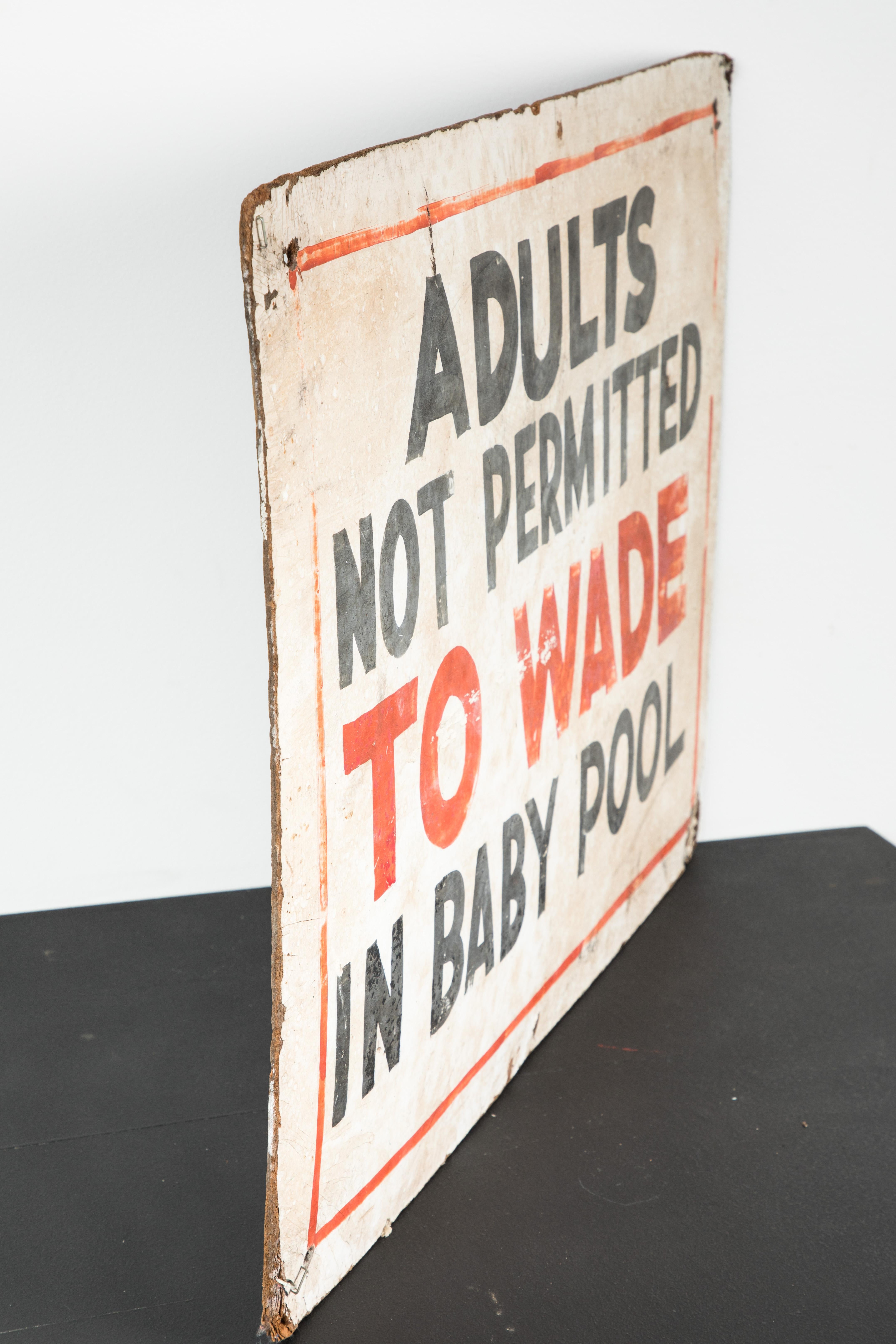 American 1950s Hand Painted Swimming POOL Sign Adults Not Permitted