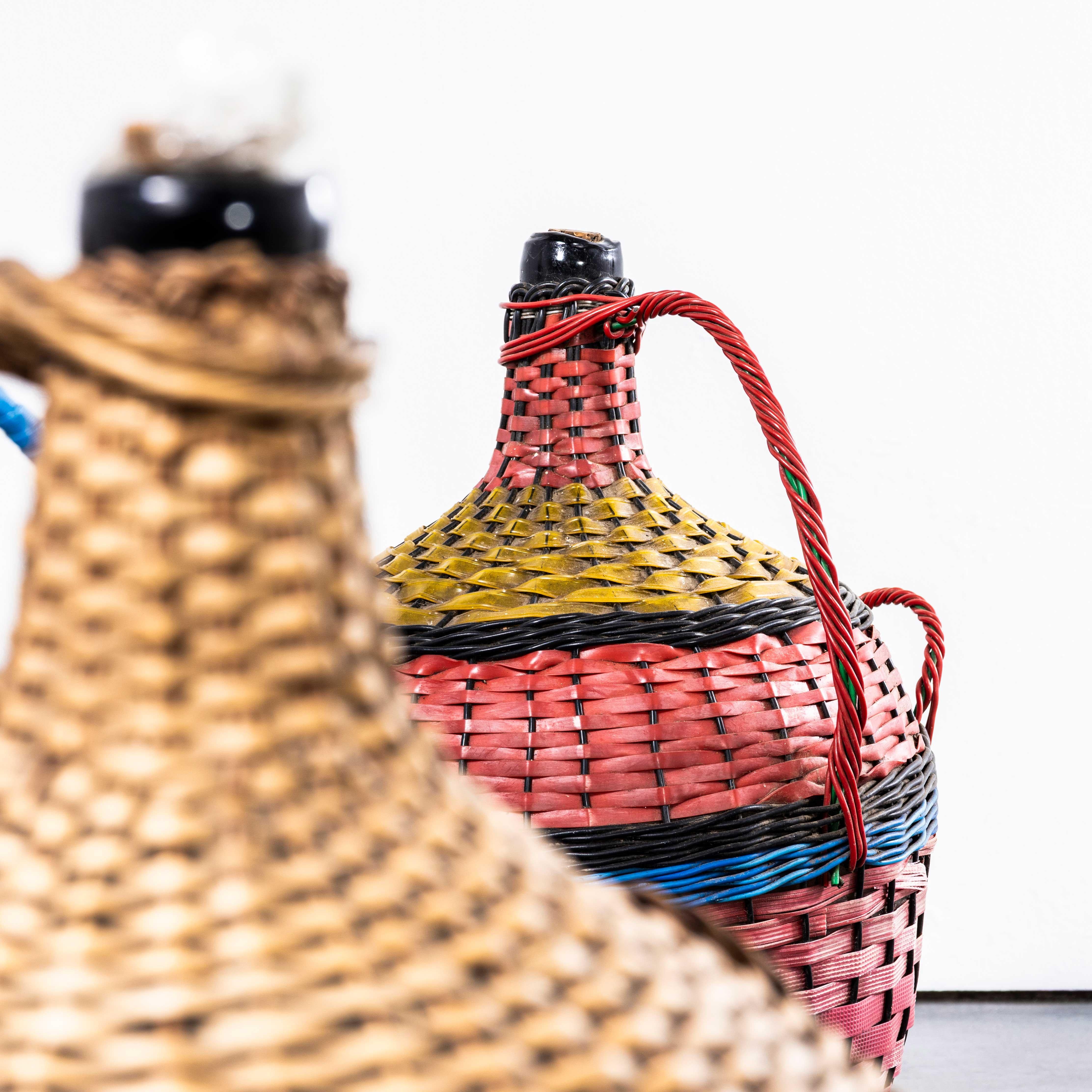 Glass 1950’s Hand Woven Czech Bottle Carriers – Large to Extra Large For Sale