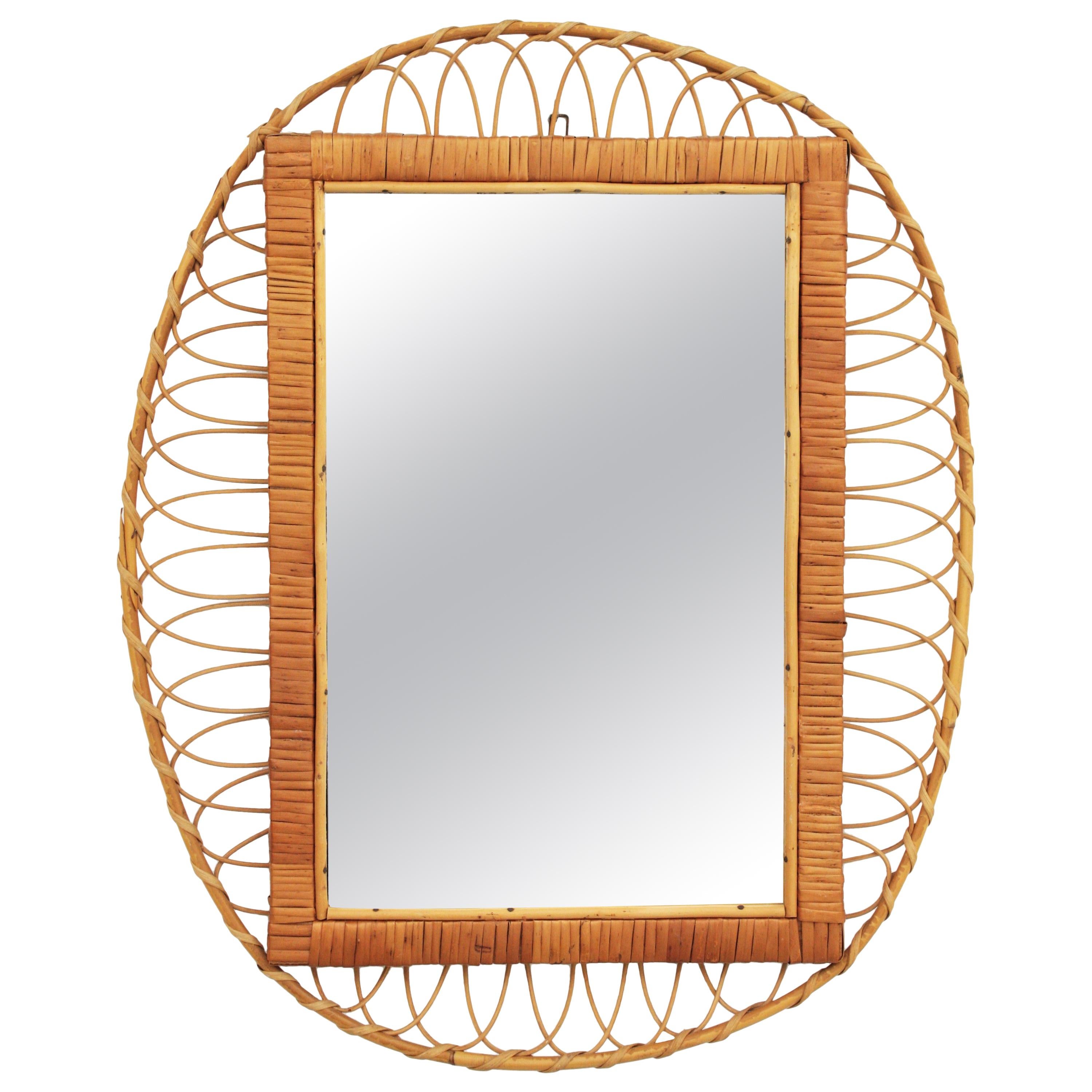 Rectangular Giltwood French Frame with Oval Mirror For Sale at 1stDibs