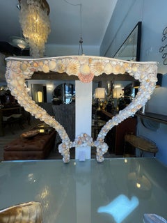 1950s Handcrafted Wooden Console Table Inlaid with Seashells.