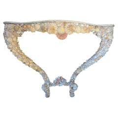 1950s Handcrafted Wooden Console Table Inlaid with Seashells.