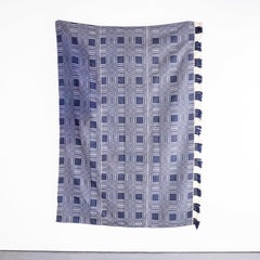 1950's Handmade Blau & Weiß Folk Ungarische Wolle Tagesdecke