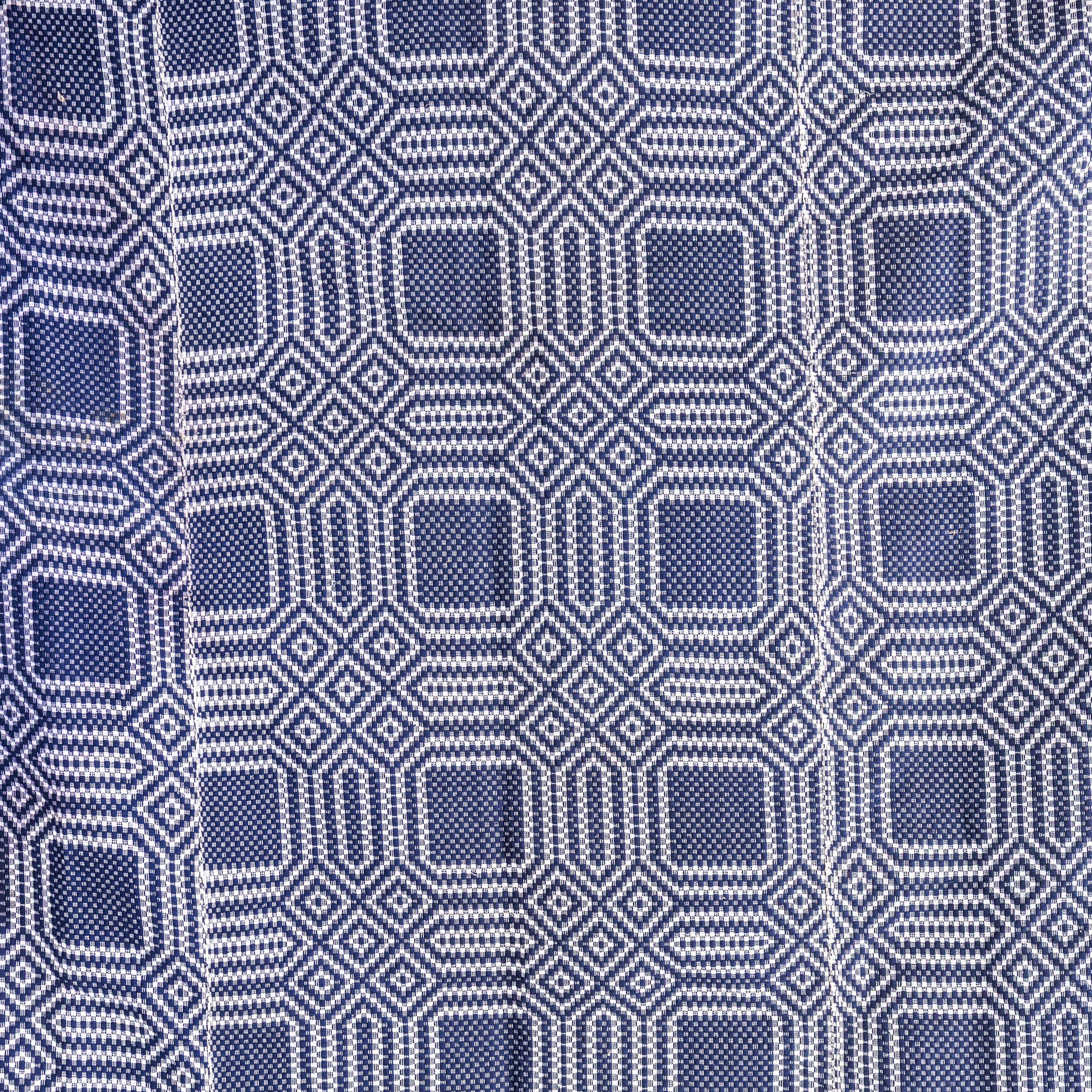 1950's Handmade Blue & White Folk Hungarian Wool Bedspread In Good Condition For Sale In Hook, Hampshire