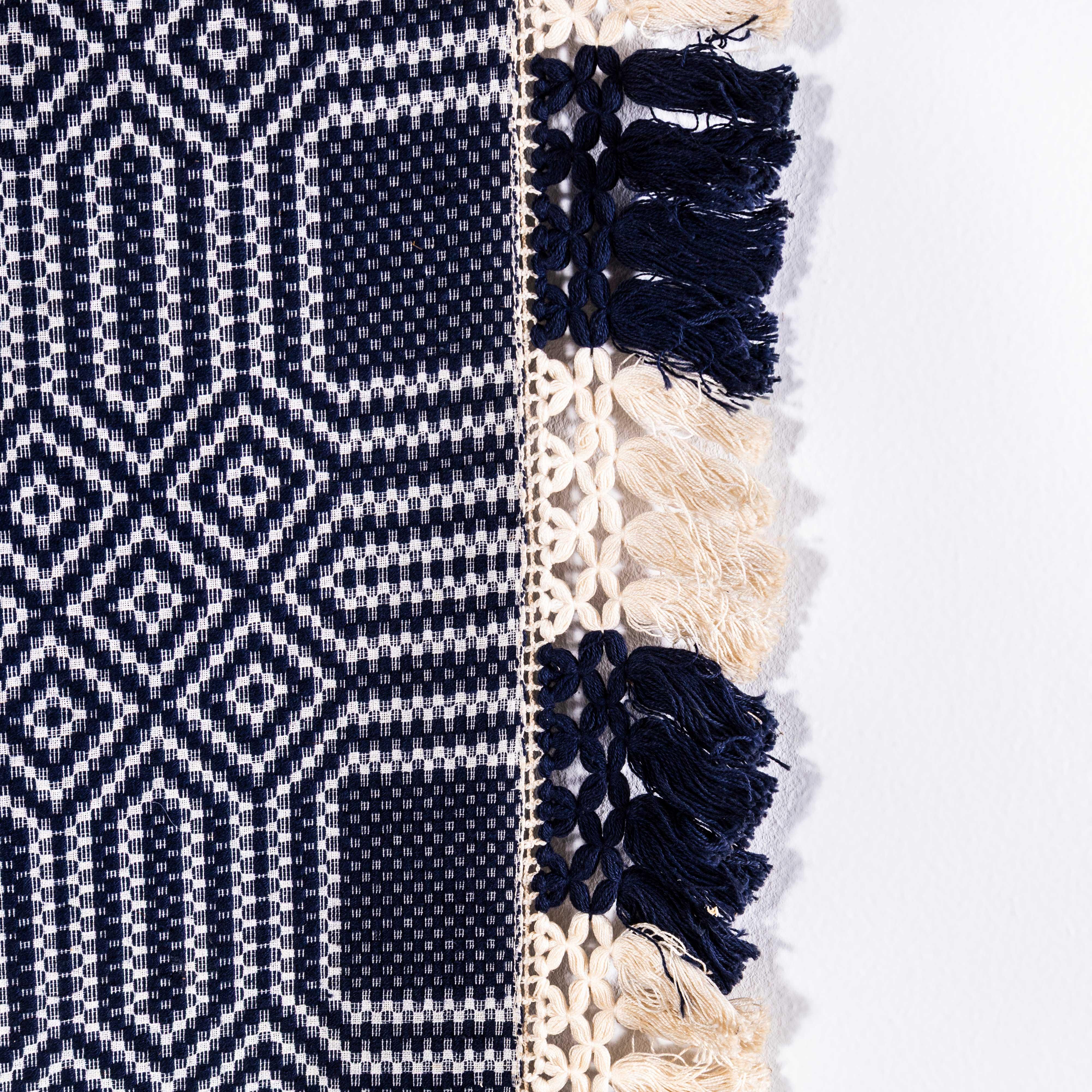 Mid-20th Century 1950's Handmade Blue & White Folk Hungarian Wool Bedspread For Sale