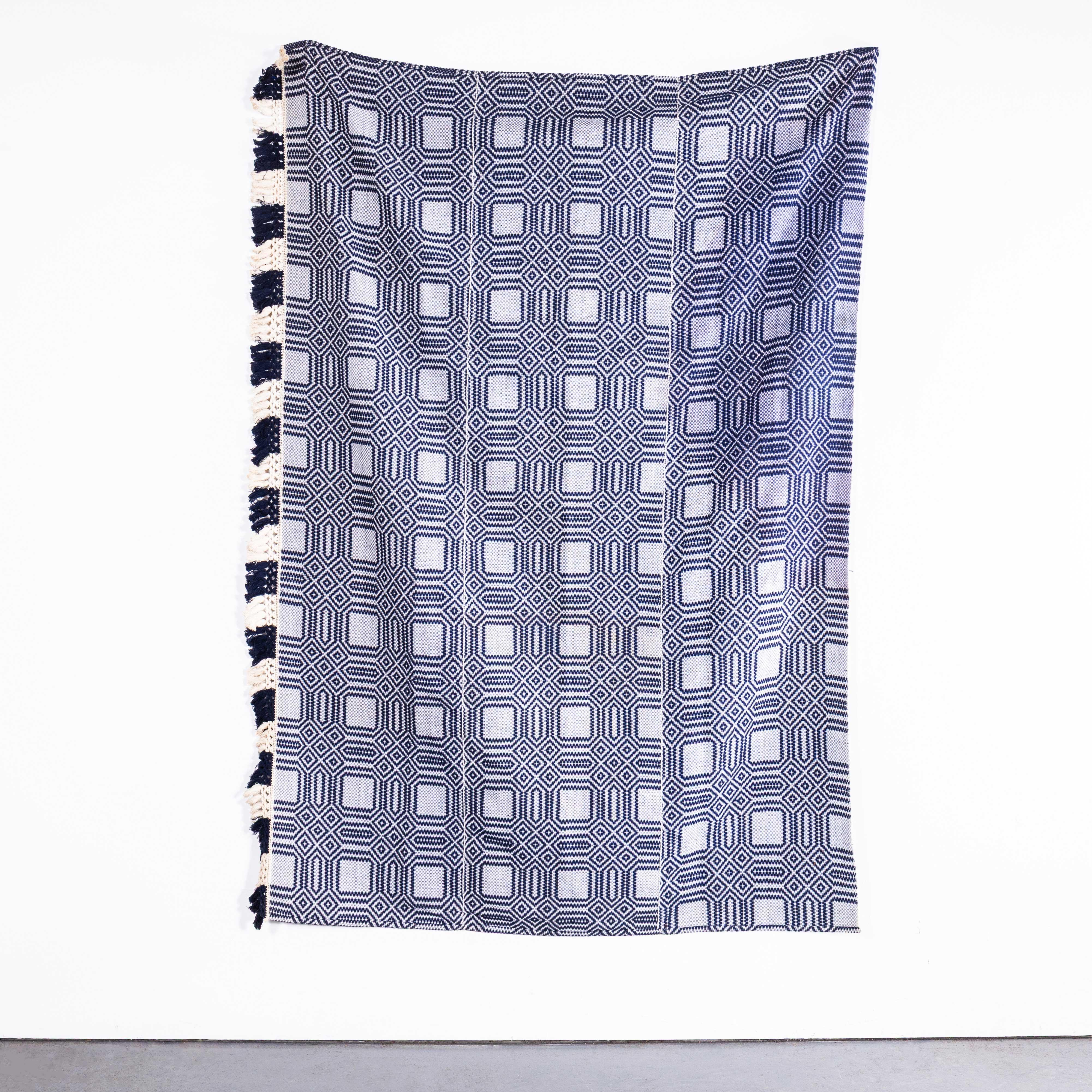 Textile 1950's Handmade Blue & White Folk Hungarian Wool Bedspread For Sale