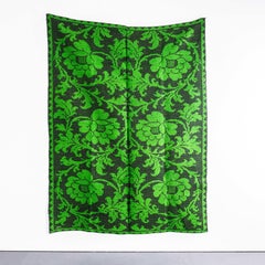 1950's Handmade Bright Green Folk Hungarian Wool Bedspread