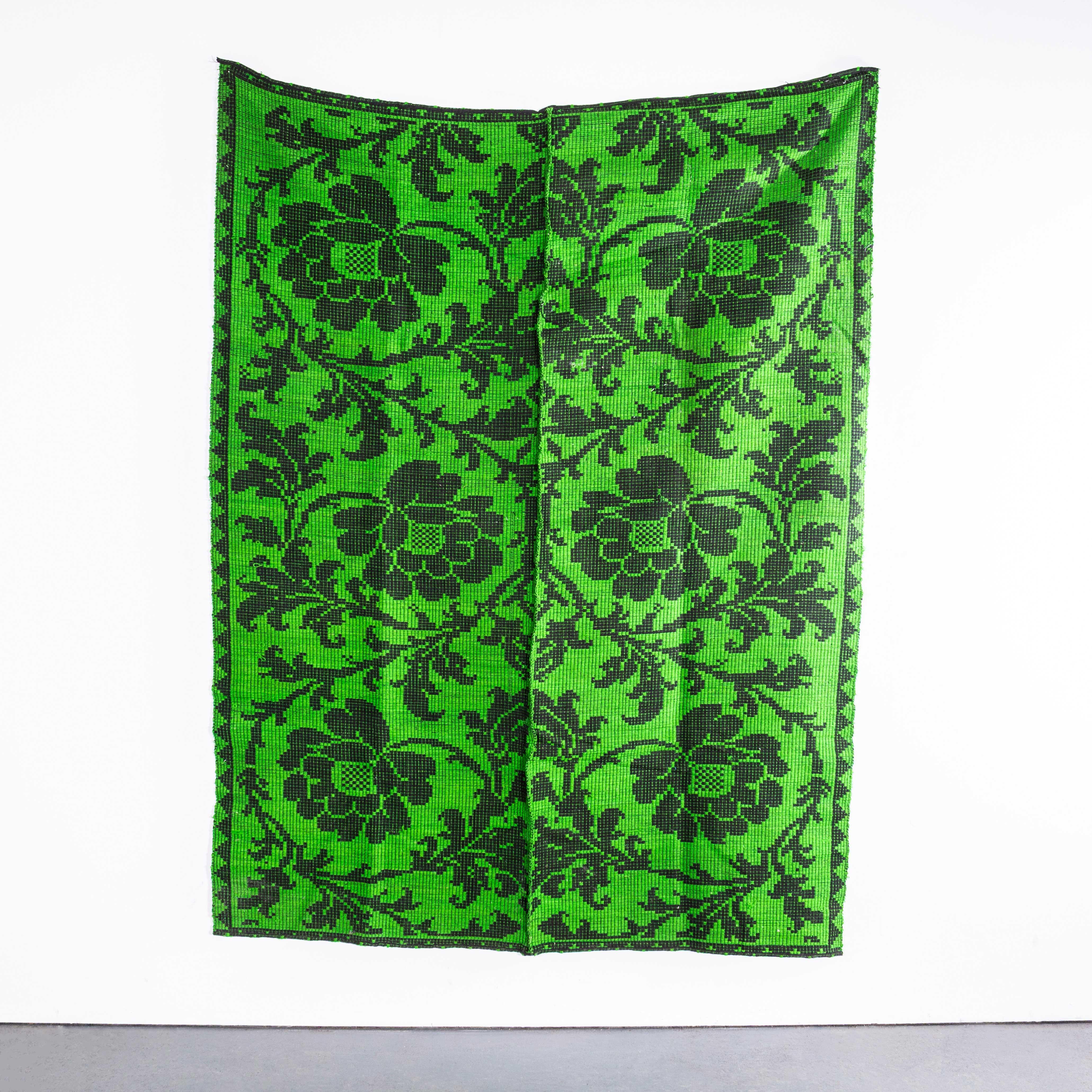 Textile 1950's Handmade Bright Green Folk Hungarian Wool Bedspread For Sale