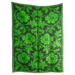 1950's Handmade Bright Green Folk Hungarian Wool Bedspread