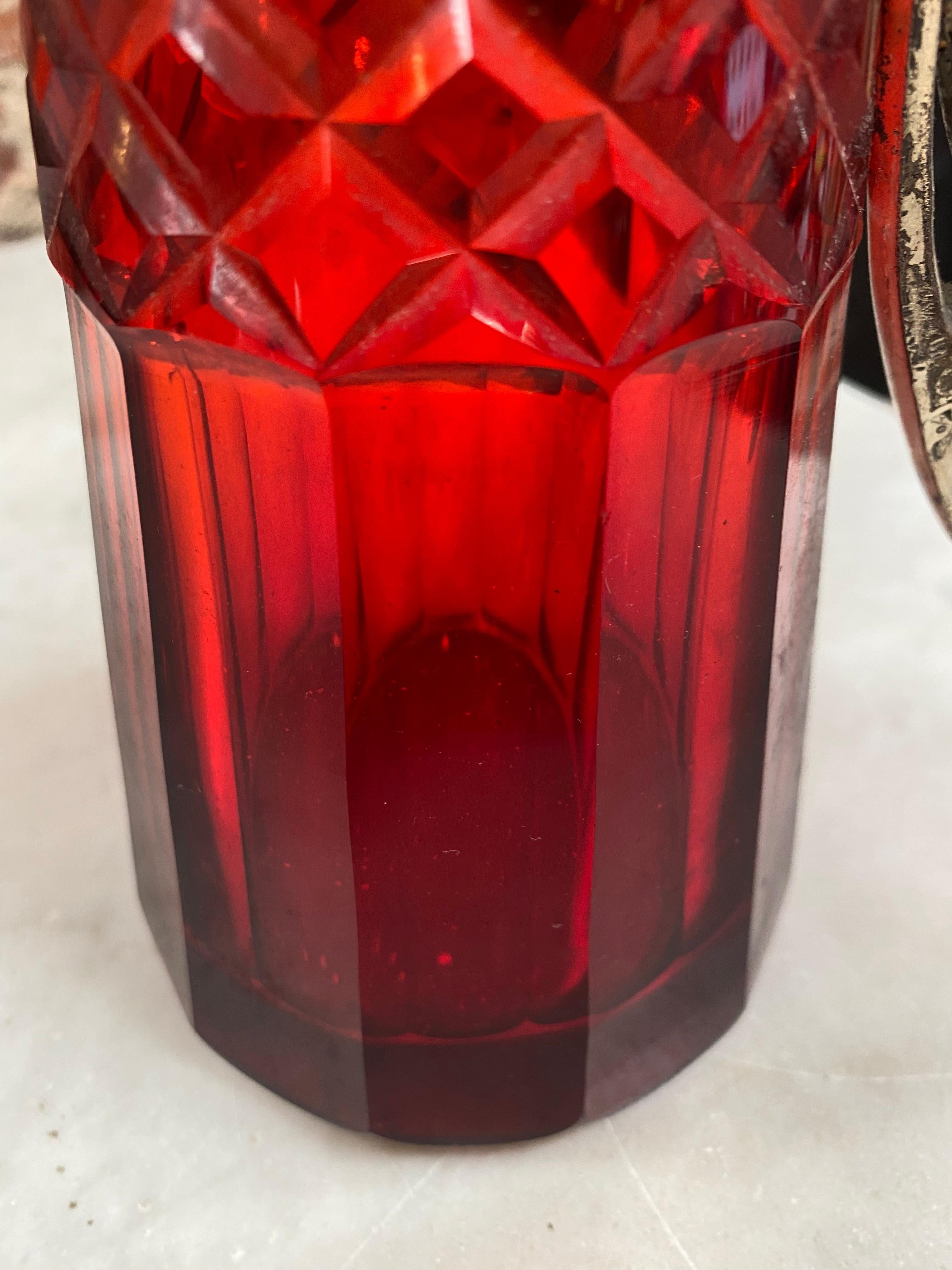 Italian 1950s Handmade Decorative Crystal Bottle For Sale