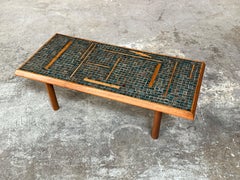 1950s Handmade  Glass Tile Mosaic with Walnut Inlay Coffee Table