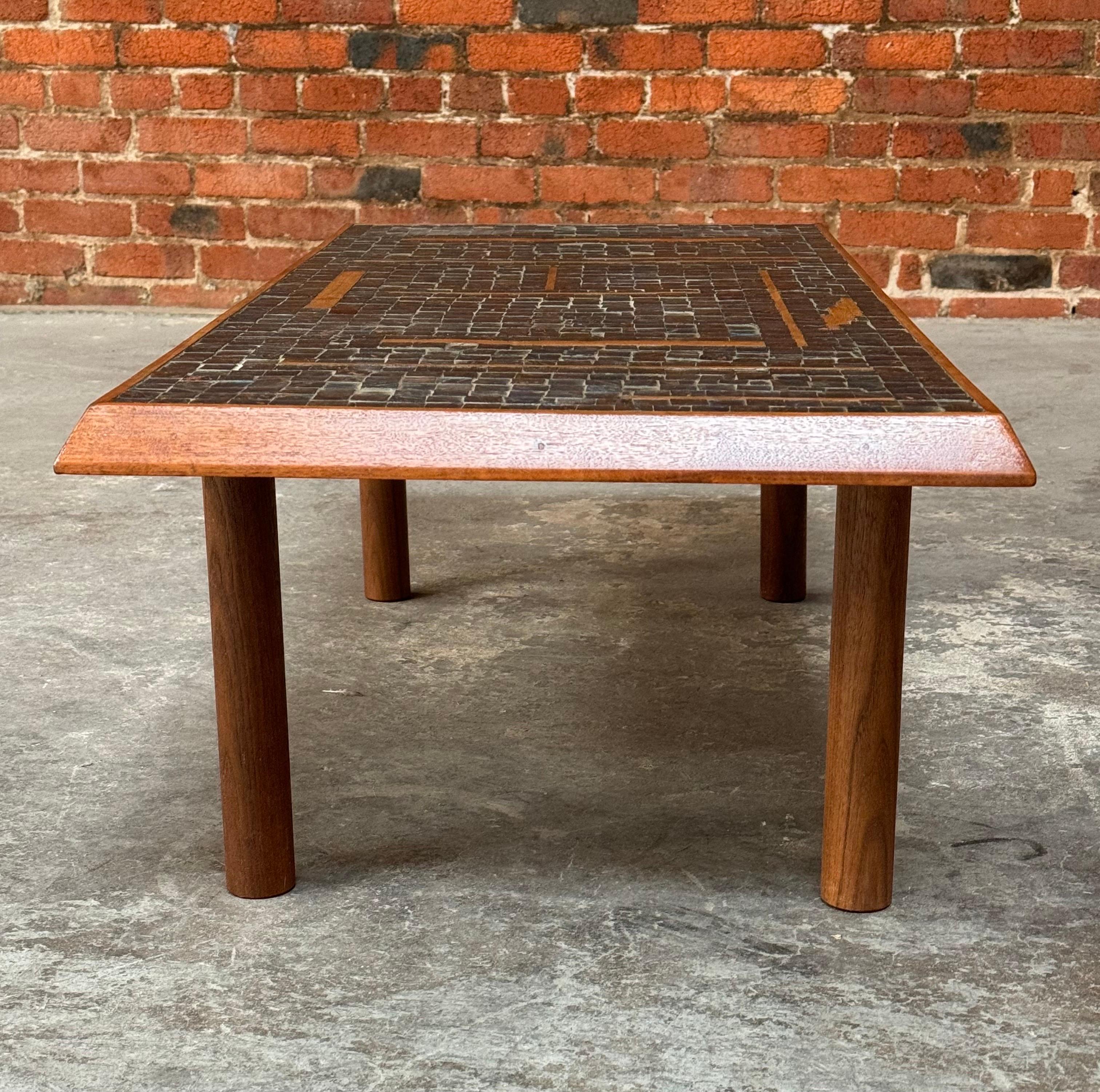 Mid-20th Century 1950s Handmade  Glass Tile Mosaic with Walnut Inlay Coffee Table For Sale
