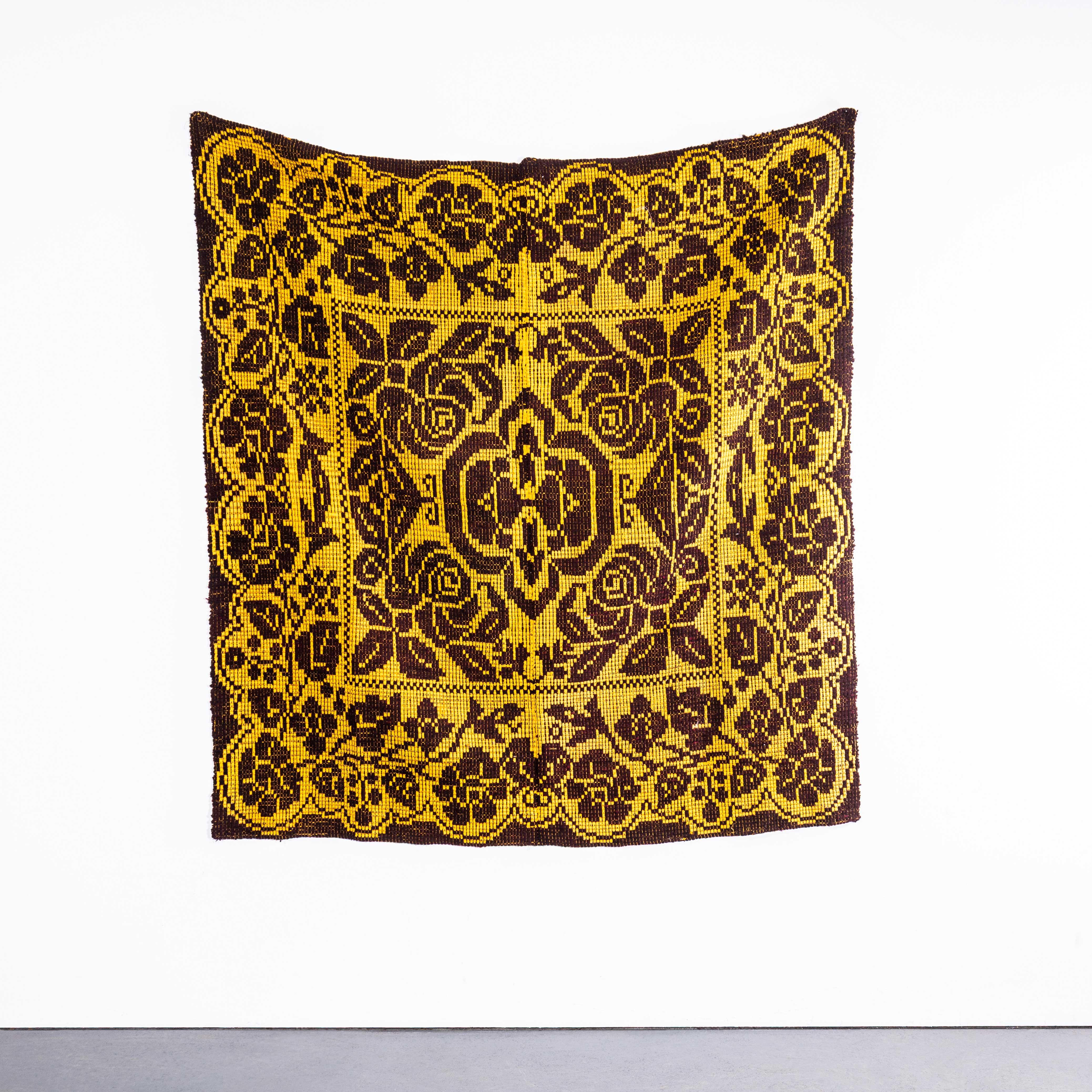 1950's Handmade Golden & Brown Folk Hungarian Wool Bedspread