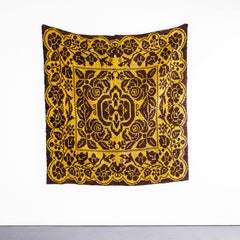 Couvre-lit en laine folklorique hongroise des années 1950, fait main, doré et Brown