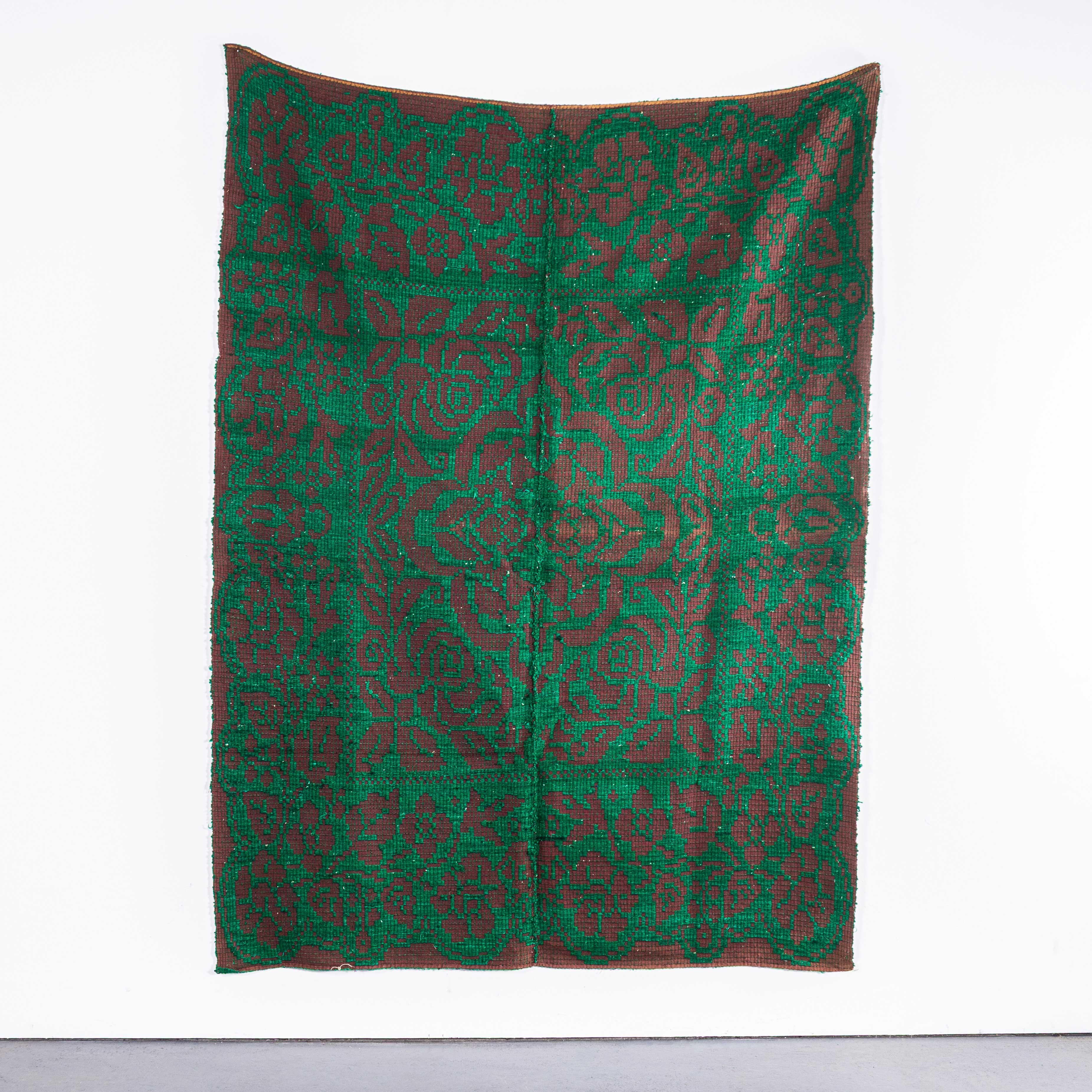 Colcha de lana húngara verde y marrón de los años 50 hecha a mano mediados del siglo XX en venta