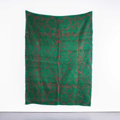 1950's Handmade Green & Brown Folk Hungarian Wool Bedspread