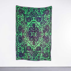 1950's Handmade Green & Purple Folk Hungarian Wool Bedspread