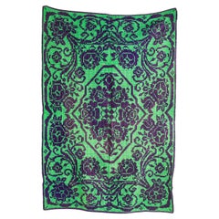 1950's Handmade Green & Purple Folk Hungarian Wool Bedspread