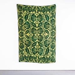 1950's Handmade Green & Yellow Folk Hungarian Wool Bedspread
