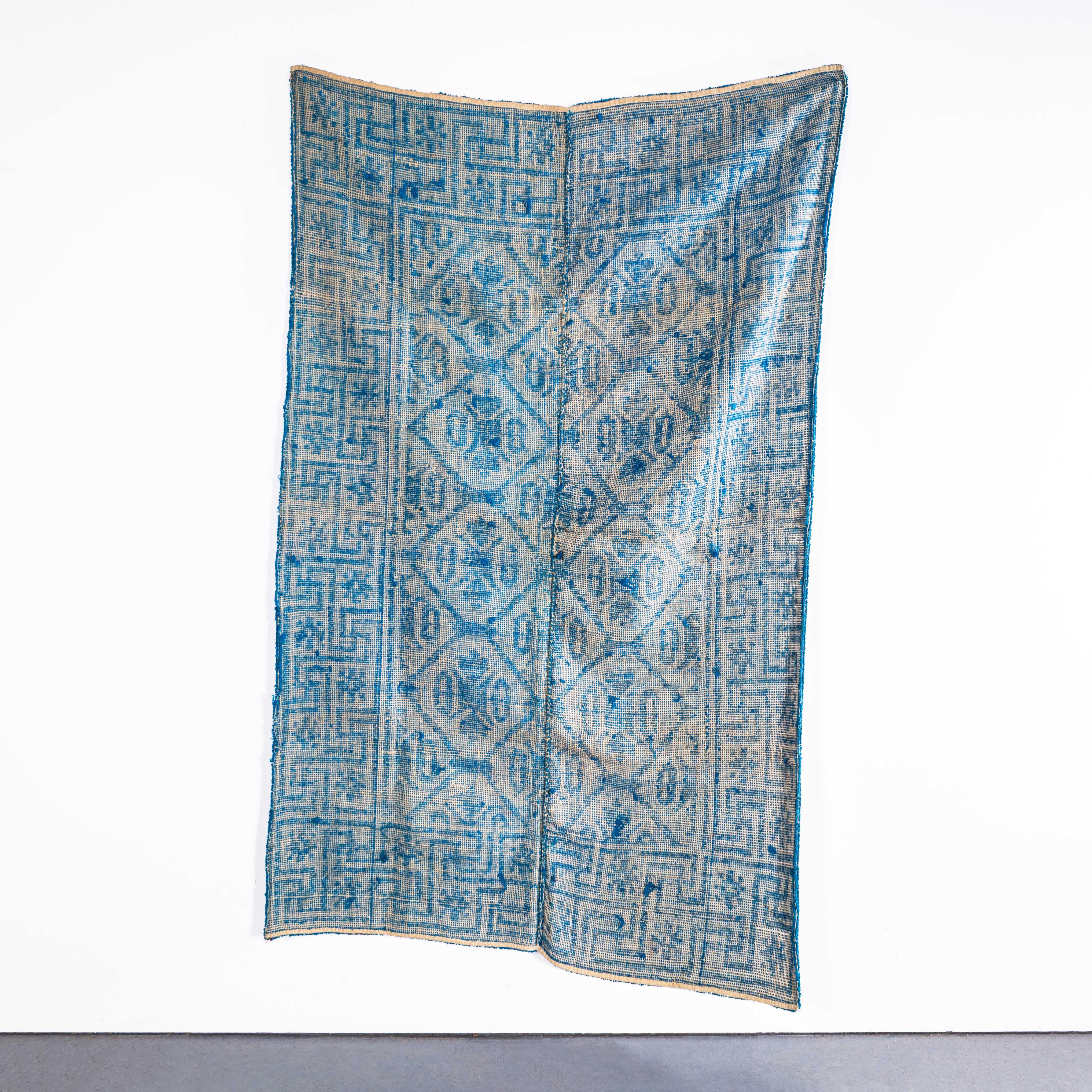 Textile 1950's Handmade Light Blue Folk Hungarian Wool Bedspread For Sale