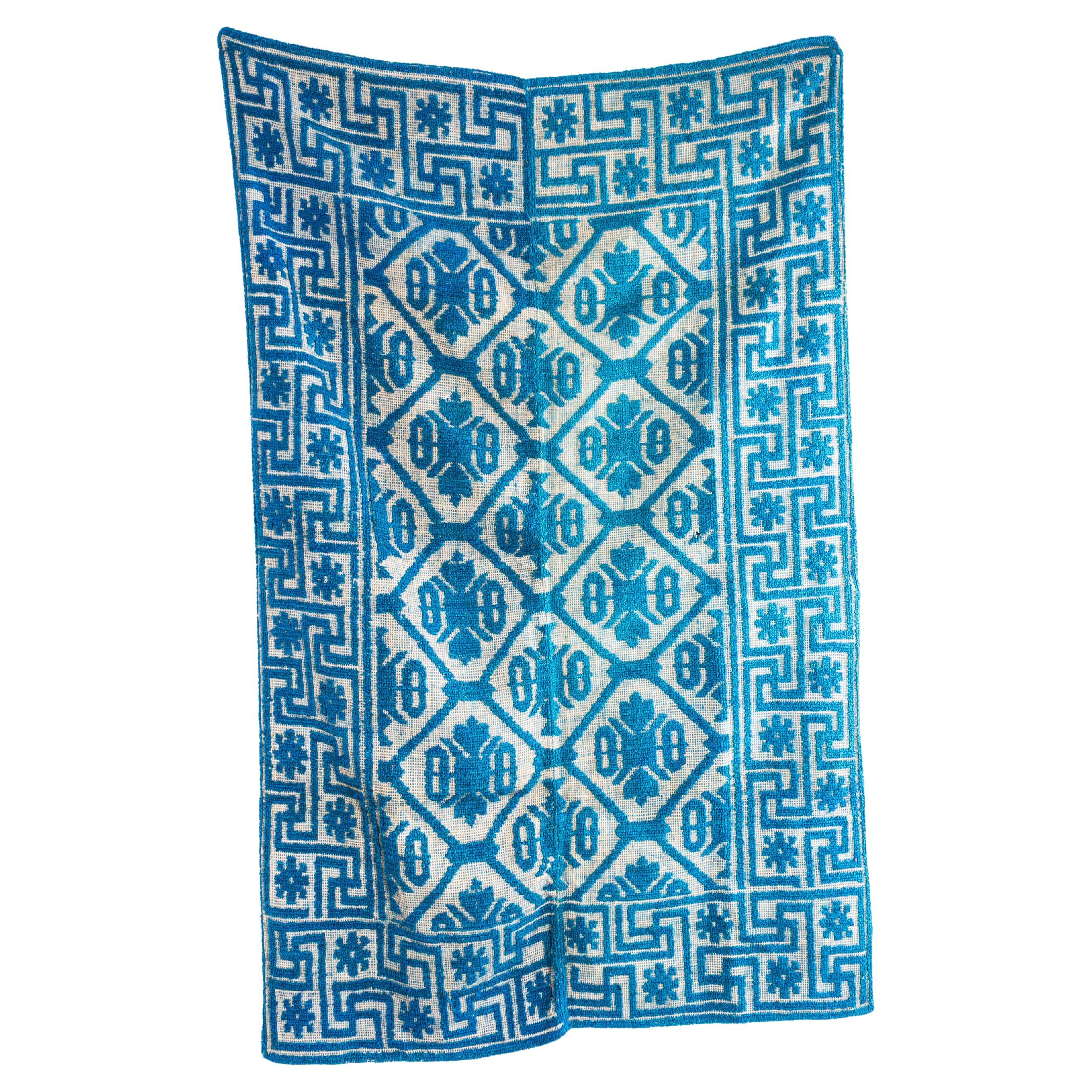 1950's Handmade Light Blue Folk Hungarian Wool Bedspread