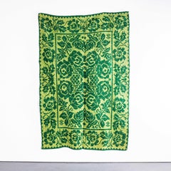 Couvre-lit en laine folklorique hongroise des années 1950, fait main, vert clair