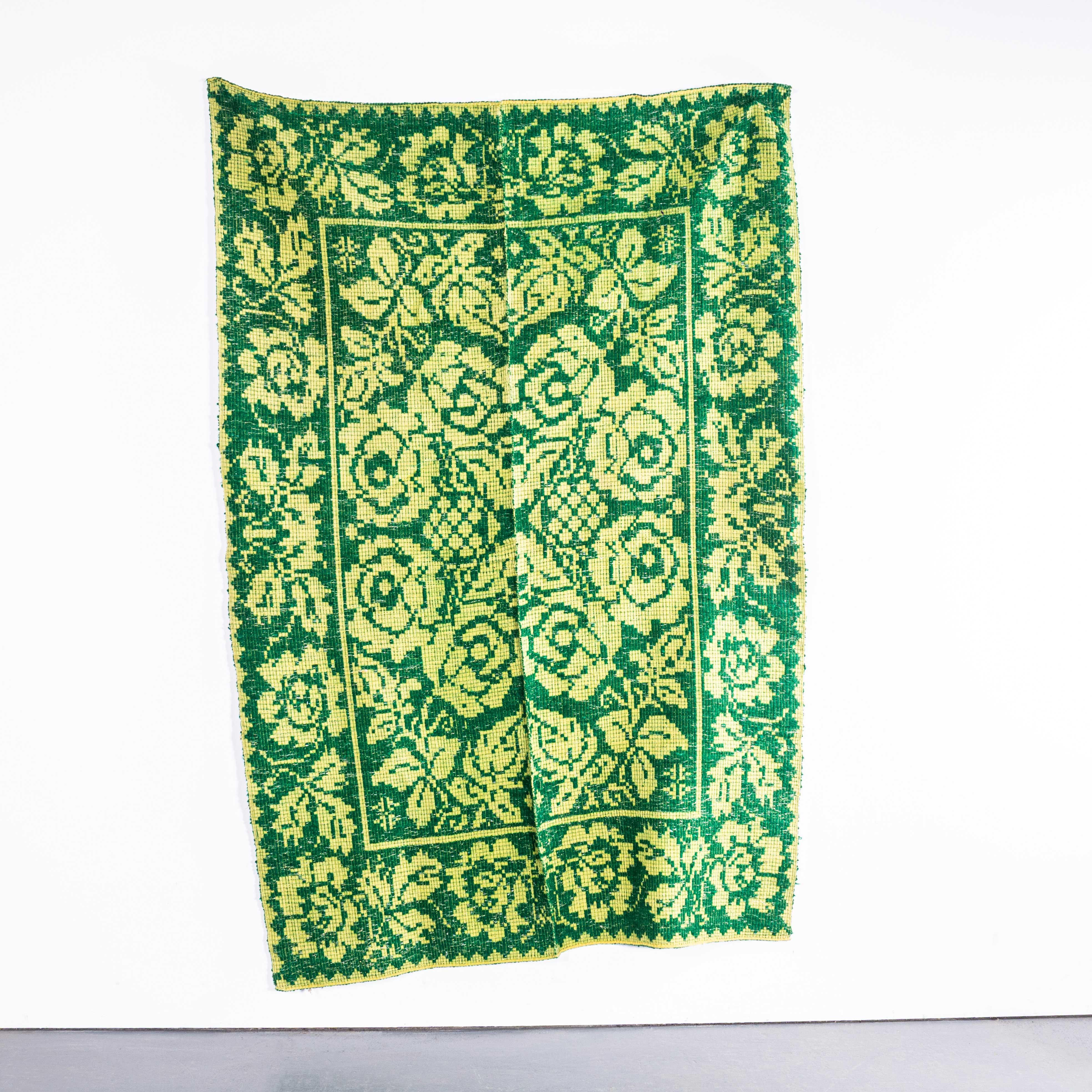Textile 1950's Handmade Light Green Folk Hungarian Wool Bedspread For Sale