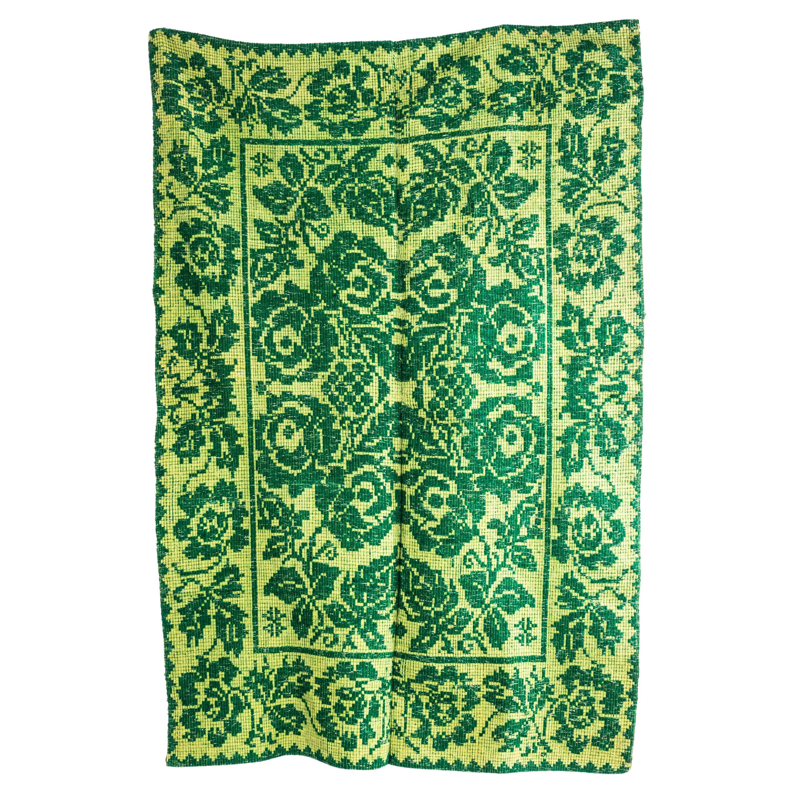 1950's Handmade Light Green Folk Hungarian Wool Bedspread For Sale
