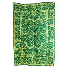 1950's Handmade Light Green Folk Hungarian Wool Bedspread